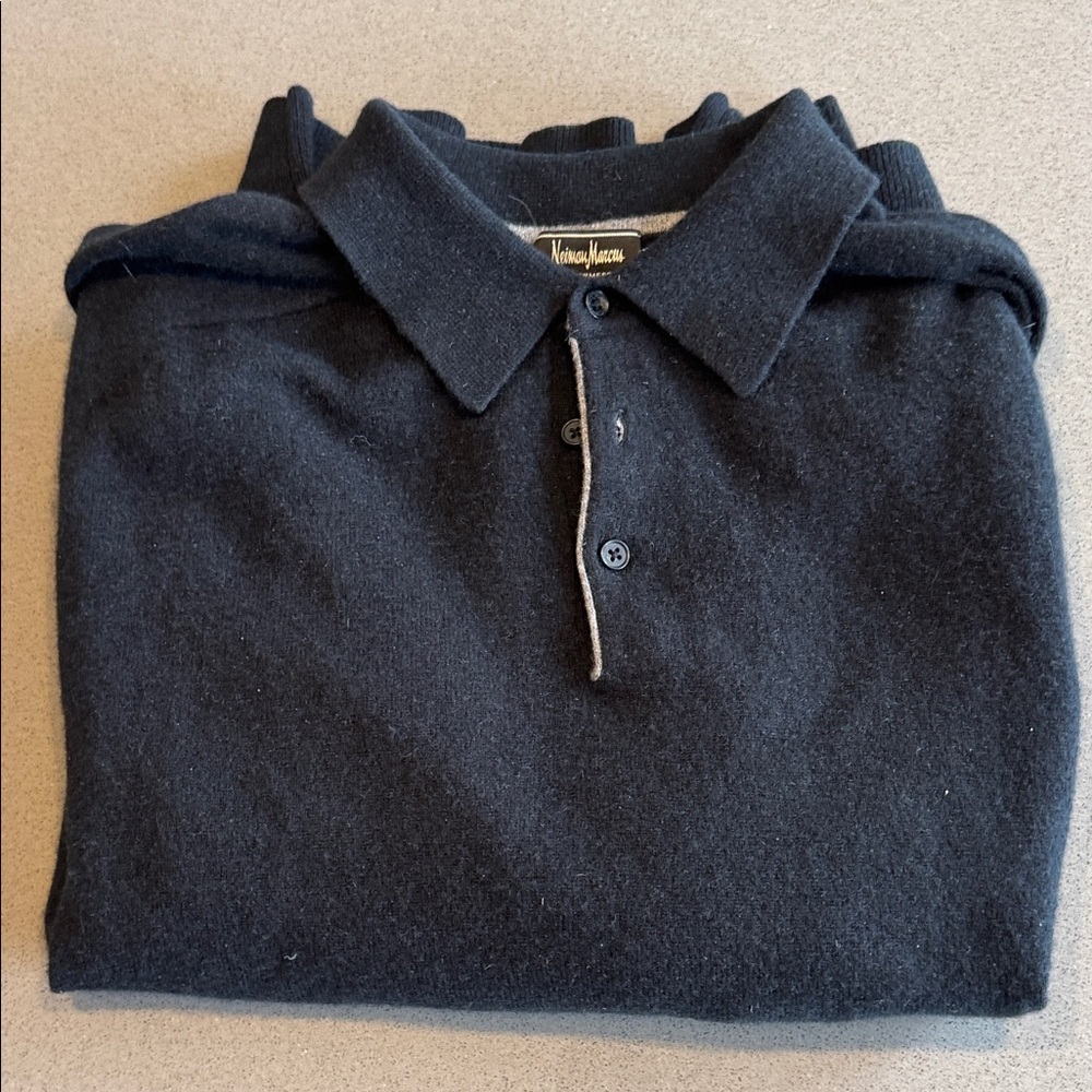 Neiman Marcus Black Cashmere Polo Sweater XXL